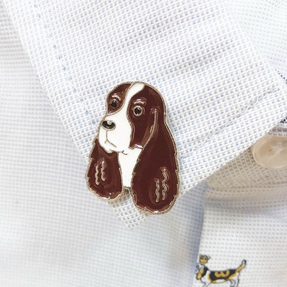 Brown & White Spaniel Enamel Pin – Cute Dog Lapel Brooch